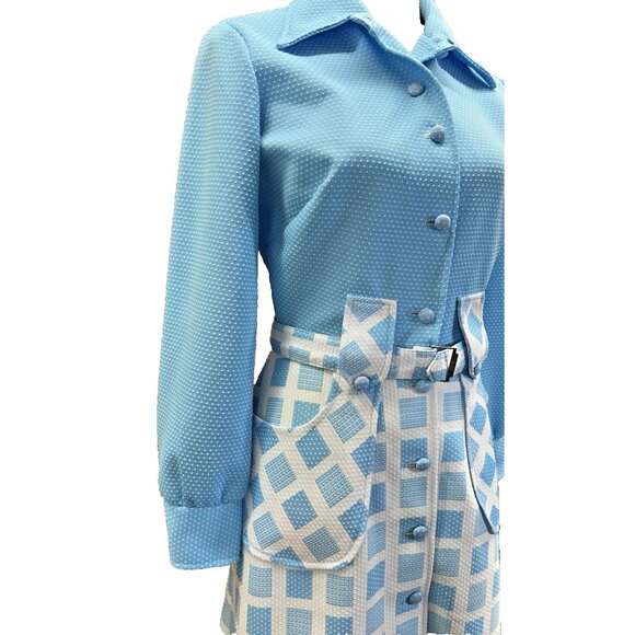 AWESOME Vintage 60' 70' Mod Dagger Collar JC Penny Light Blue Pockets Dress - Picture 6 of 13
